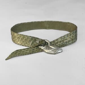 80s Snake Head Buckle Snakeskin Belt  Leather Vintage Giant Buckle Exotic Lthr